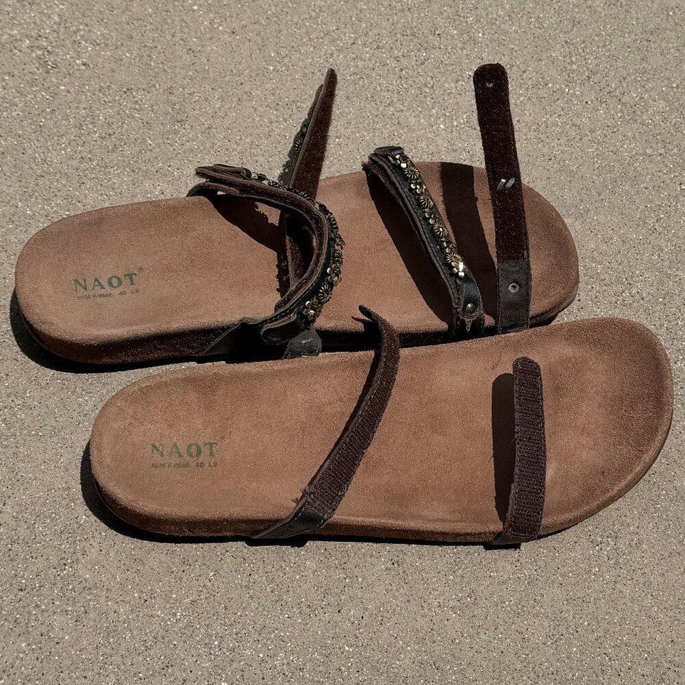 Naot Brown Sandals with Beautiful Suede Footbed and Embellished Straps - Picture 8 of 8